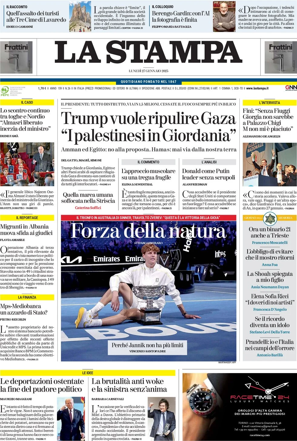 anteprima della prima pagina di la-stampa del 27/01/2025