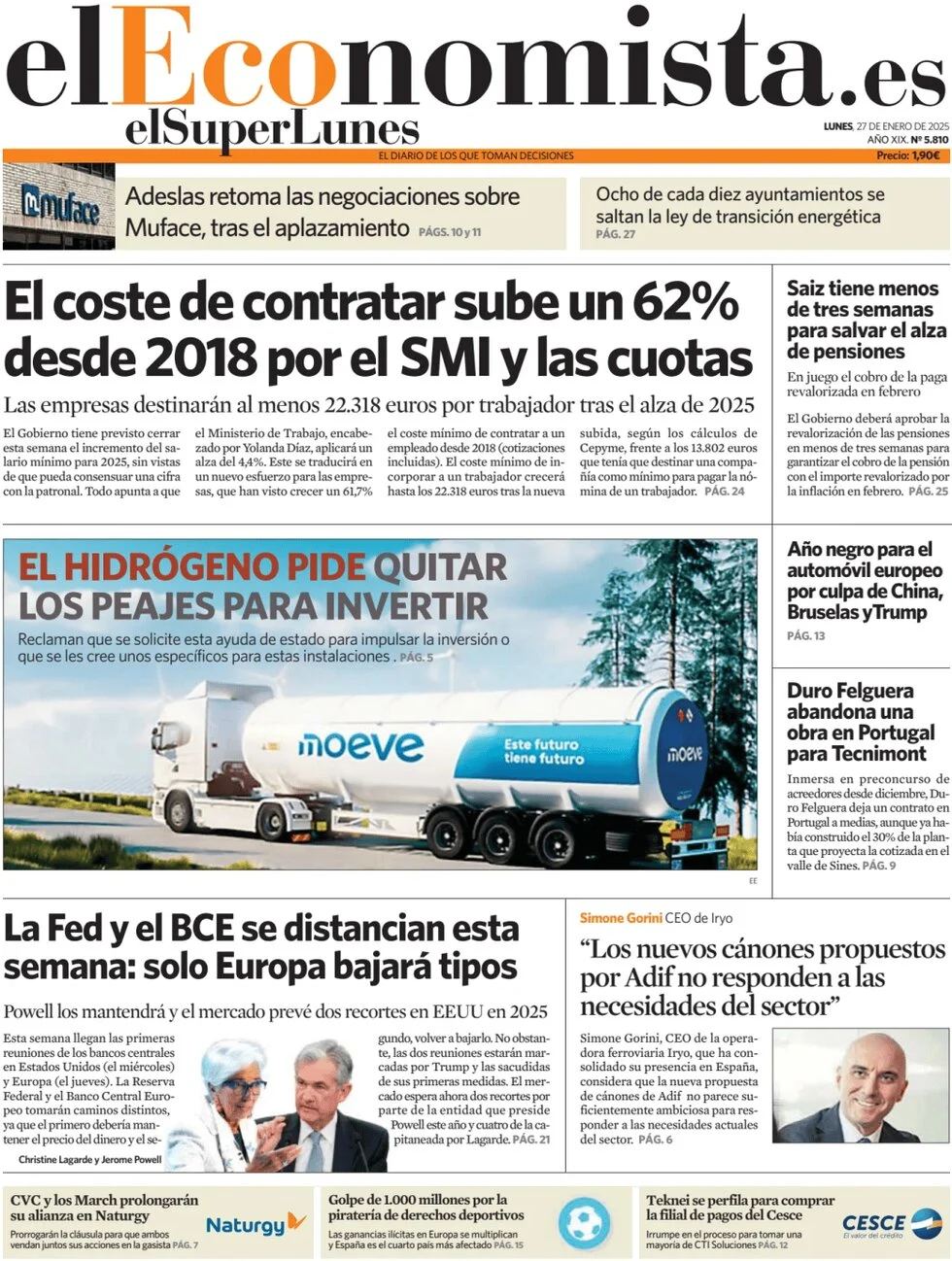 anteprima della prima pagina di el-economista del 27/01/2025
