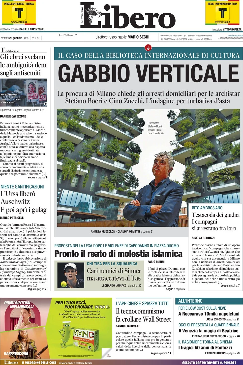 anteprima della prima pagina di libero-quotidiano del 28/01/2025
