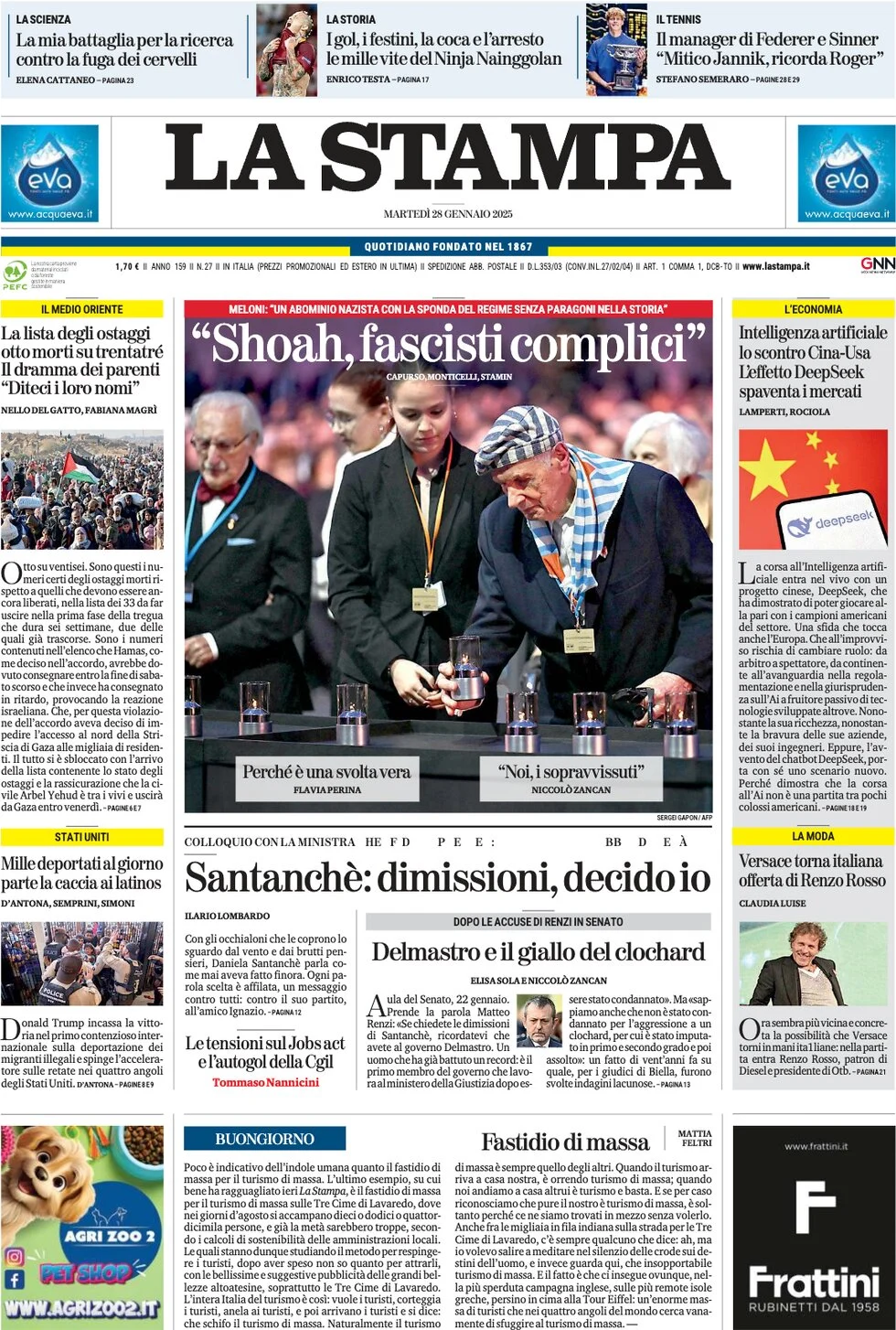 anteprima della prima pagina di la-stampa del 28/01/2025
