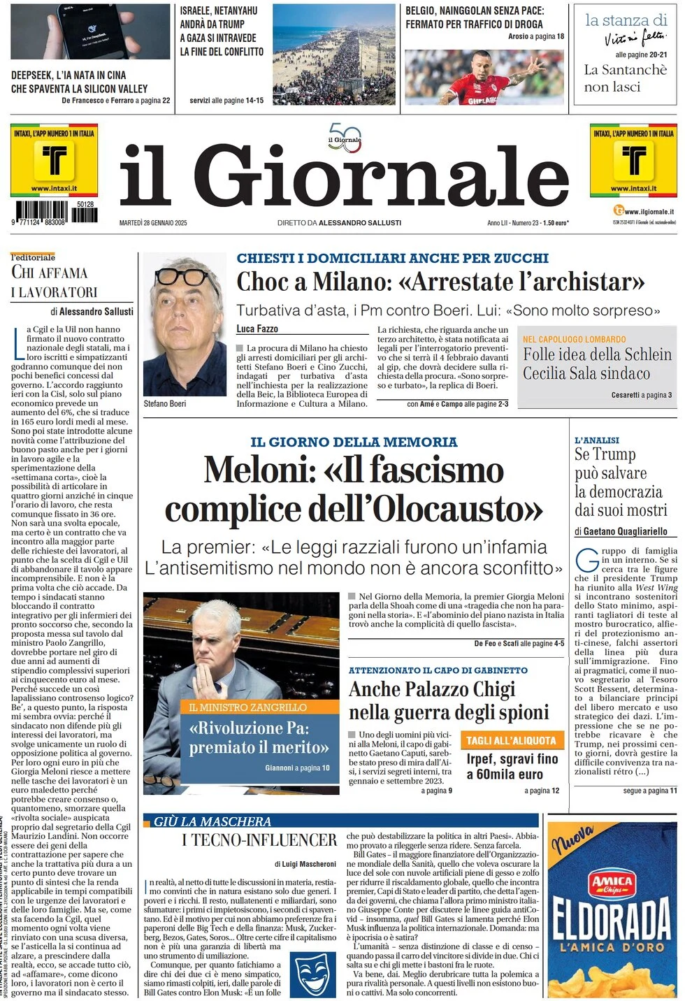 anteprima della prima pagina di il-giornale del 28/01/2025