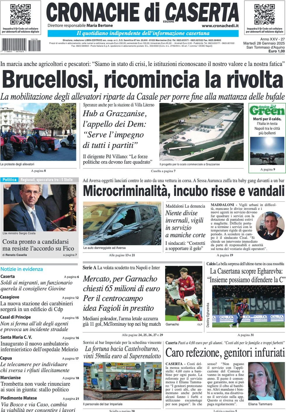 anteprima della prima pagina di cronache-di-caserta del 28/01/2025