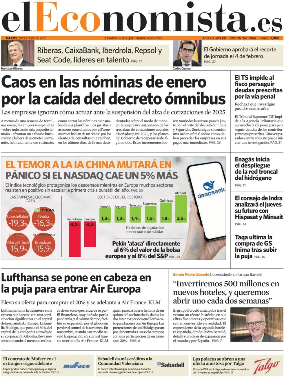anteprima della prima pagina di el-economista del 28/01/2025