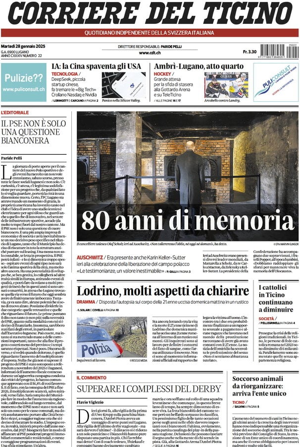 anteprima della prima pagina di corriere-del-ticino del 28/01/2025