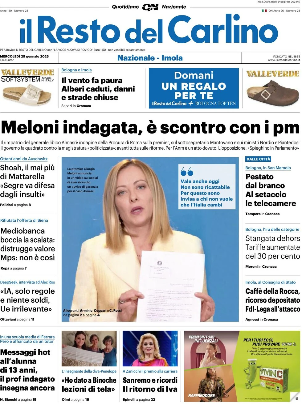 anteprima della prima pagina di il-resto-del-carlino del 29/01/2025