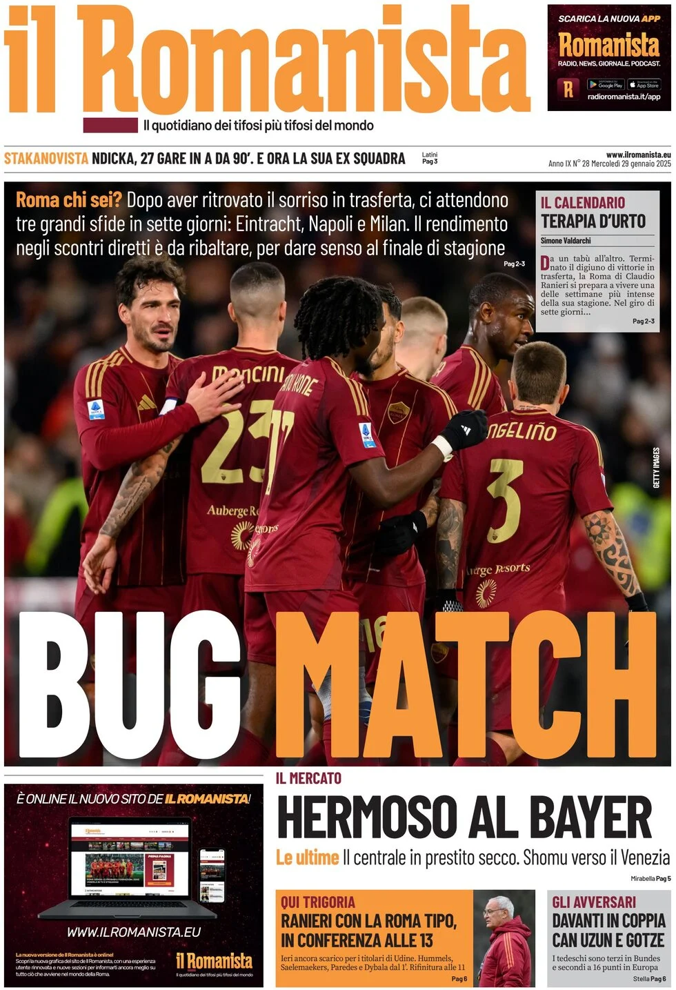 anteprima della prima pagina di il-romanista del 29/01/2025