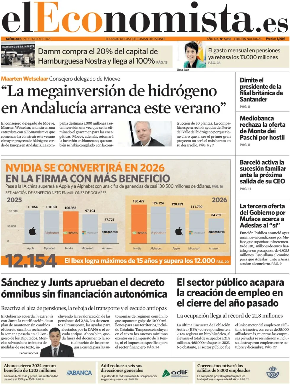 anteprima della prima pagina di el-economista del 29/01/2025