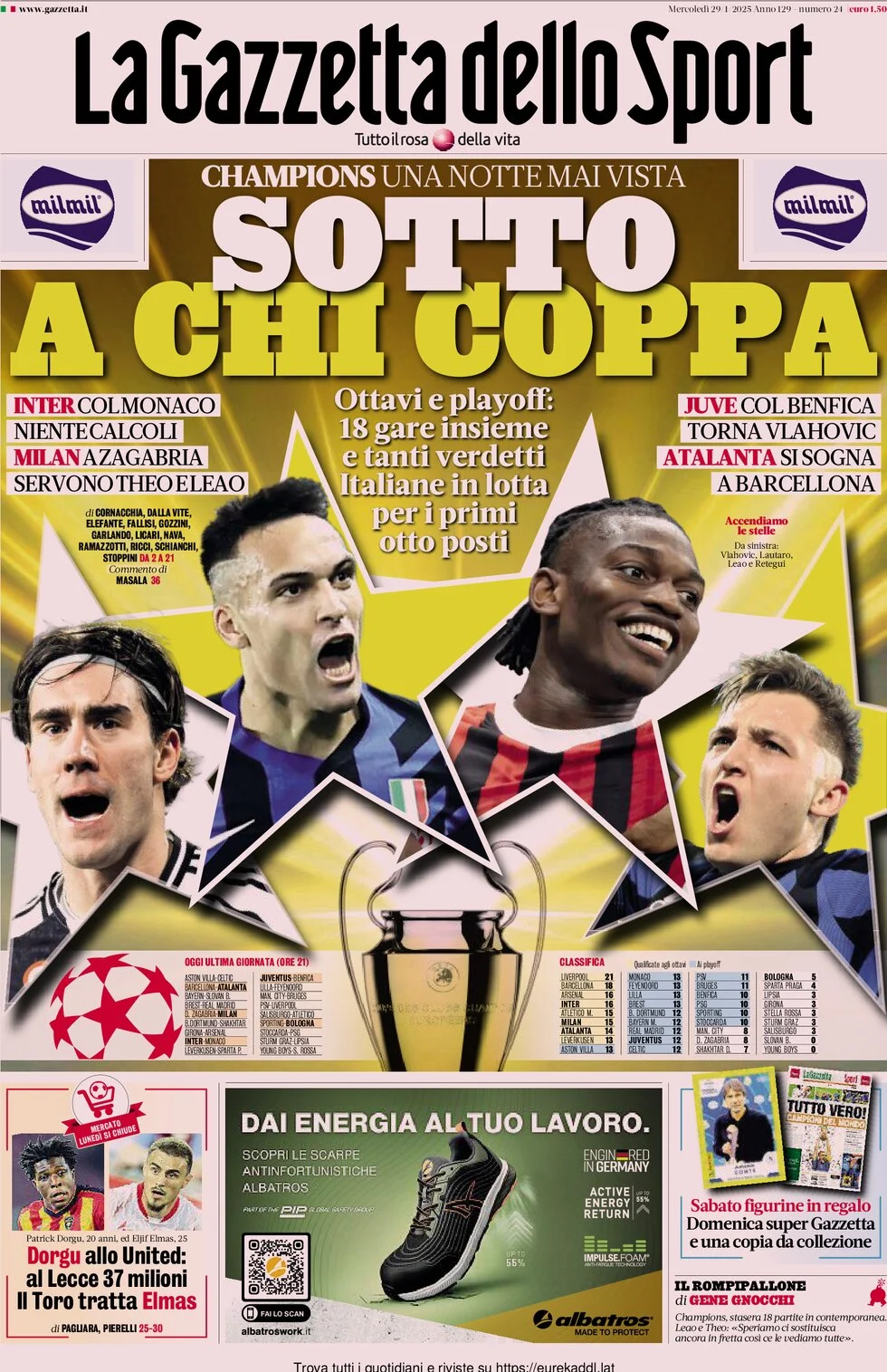 anteprima della prima pagina di la-gazzetta-dello-sport del 29/01/2025