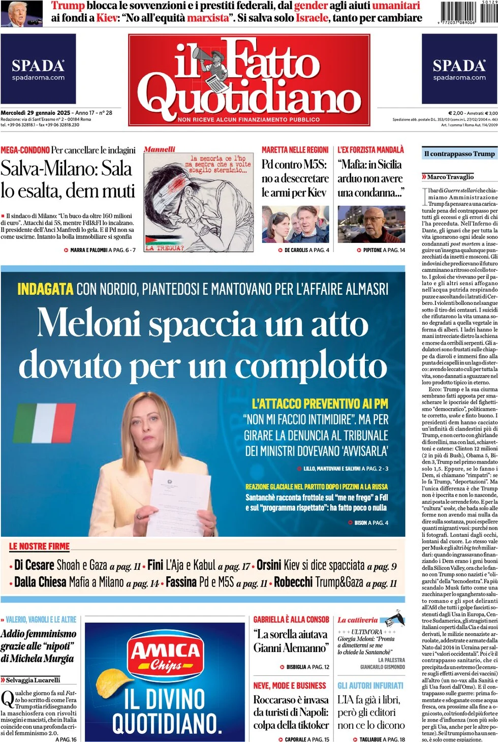 anteprima della prima pagina di il-fatto-quotidiano del 29/01/2025