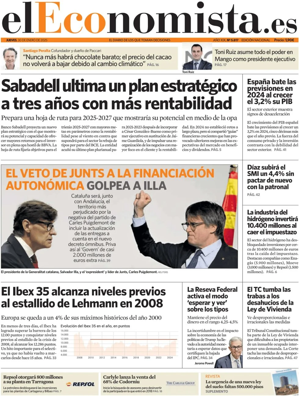 anteprima della prima pagina di el-economista del 30/01/2025