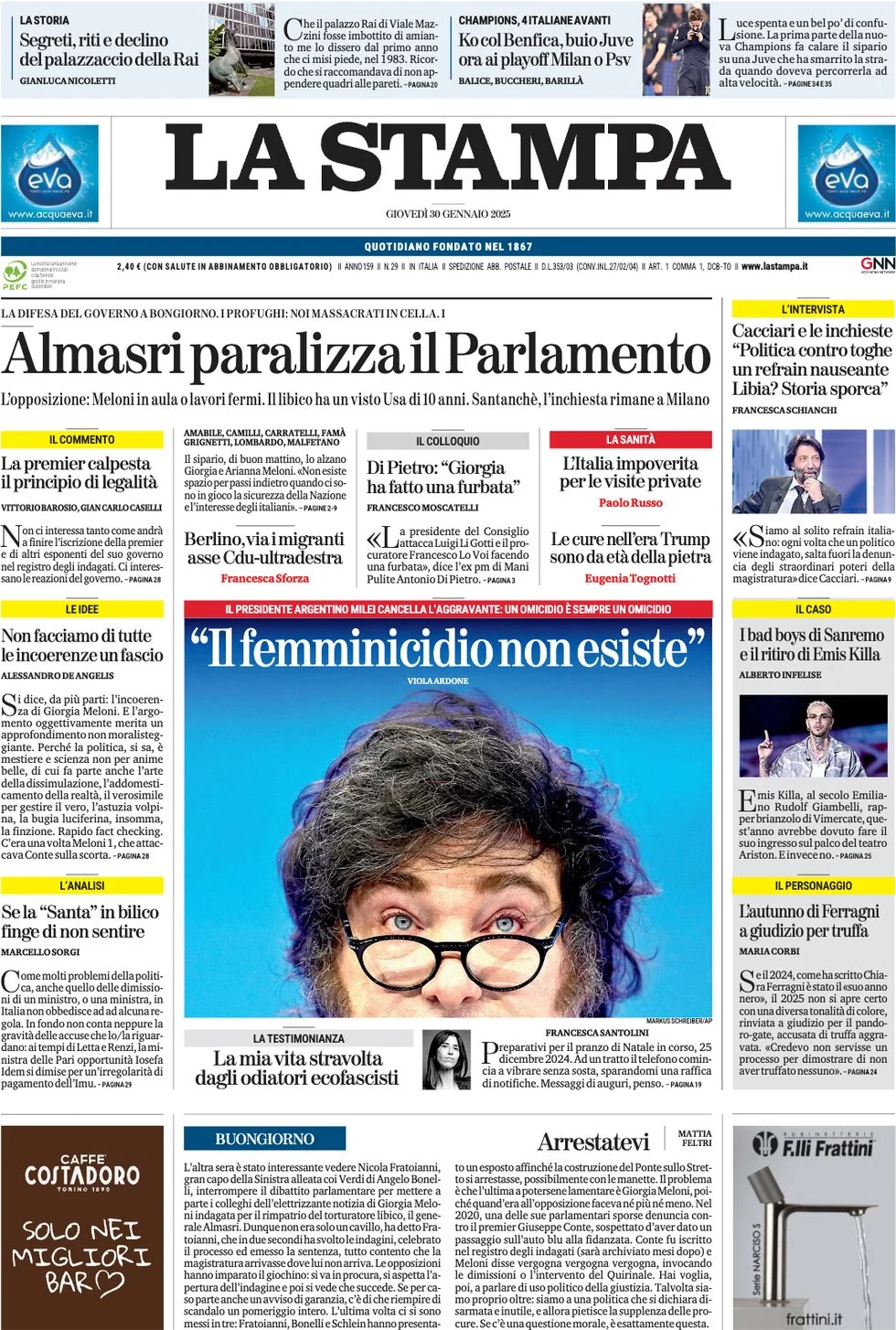 anteprima della prima pagina di la-stampa del 30/01/2025
