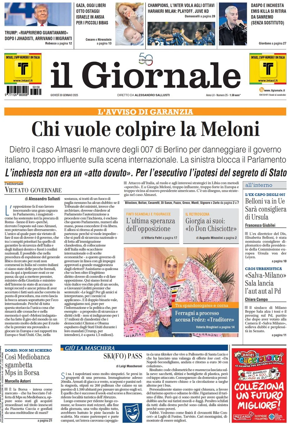 anteprima della prima pagina di il-giornale del 30/01/2025