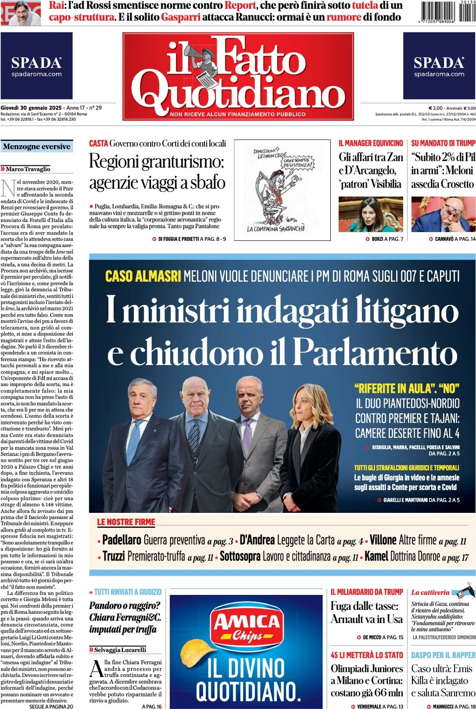 anteprima della prima pagina di il-fatto-quotidiano del 30/01/2025