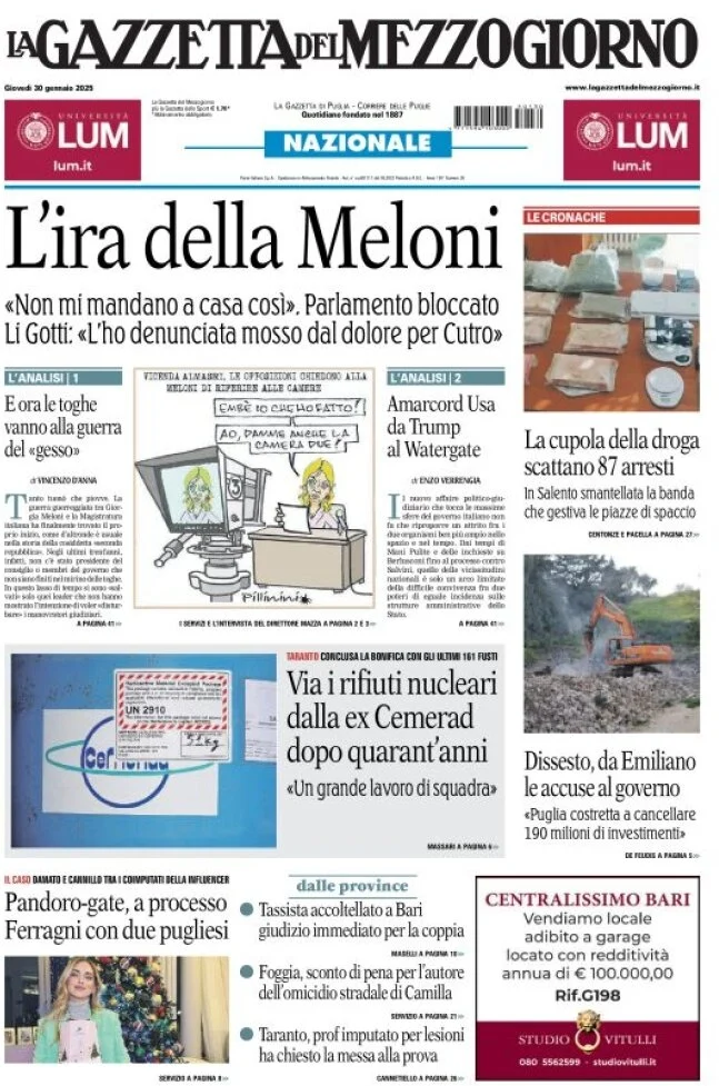 anteprima della prima pagina di la-gazzetta-del-mezzogiorno-basilicata del 30/01/2025