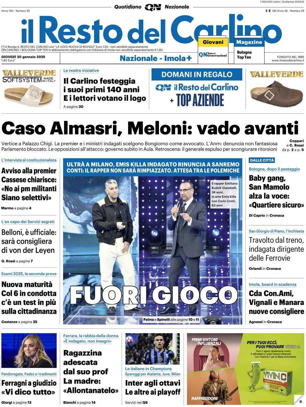 anteprima della prima pagina di il-resto-del-carlino del 30/01/2025