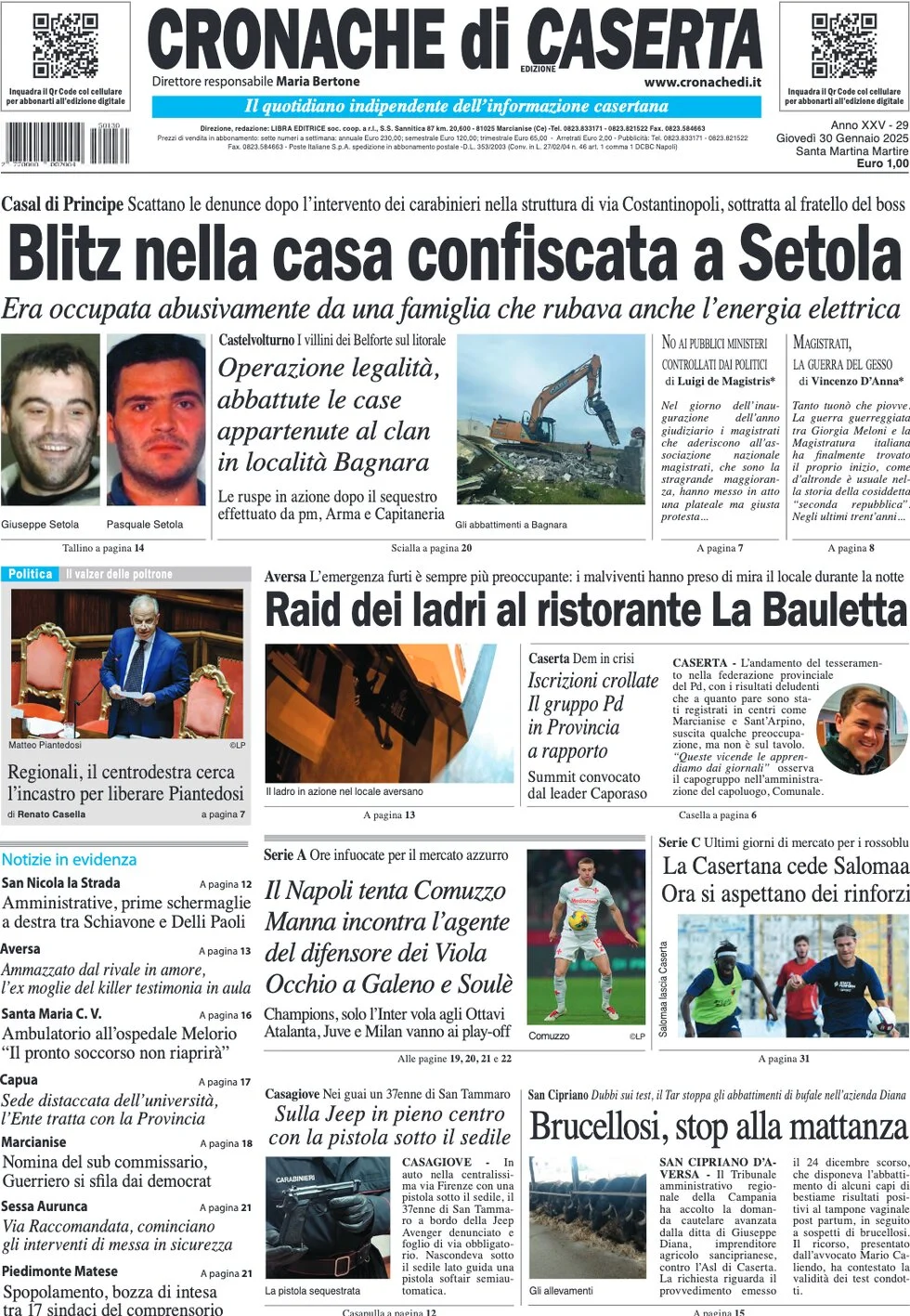 anteprima della prima pagina di cronache-di-caserta del 30/01/2025