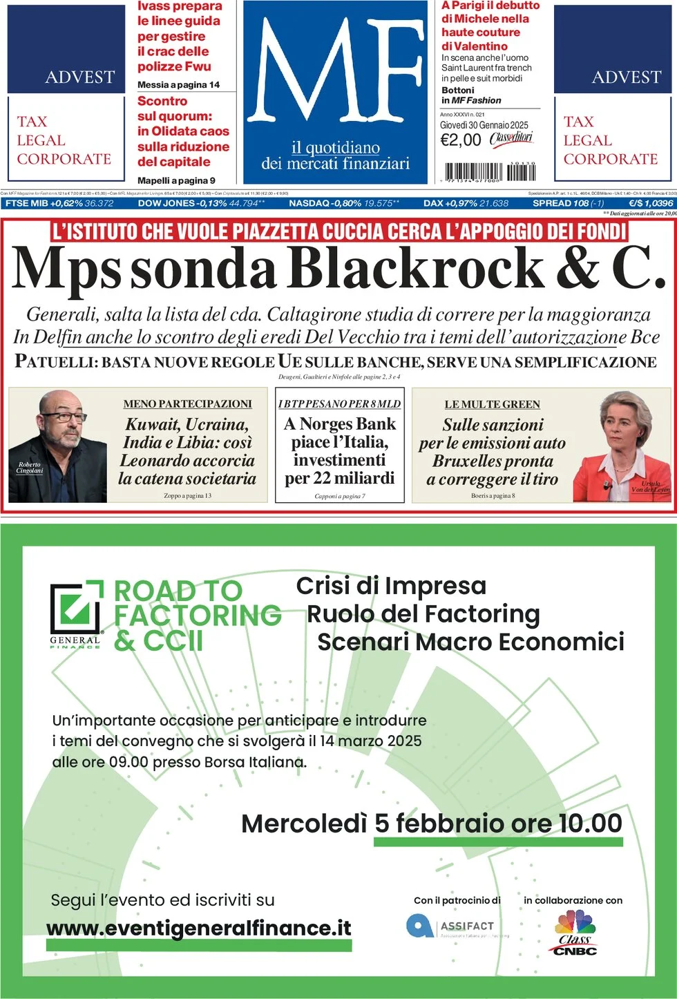 anteprima della prima pagina di mf-milano-finanza del 30/01/2025