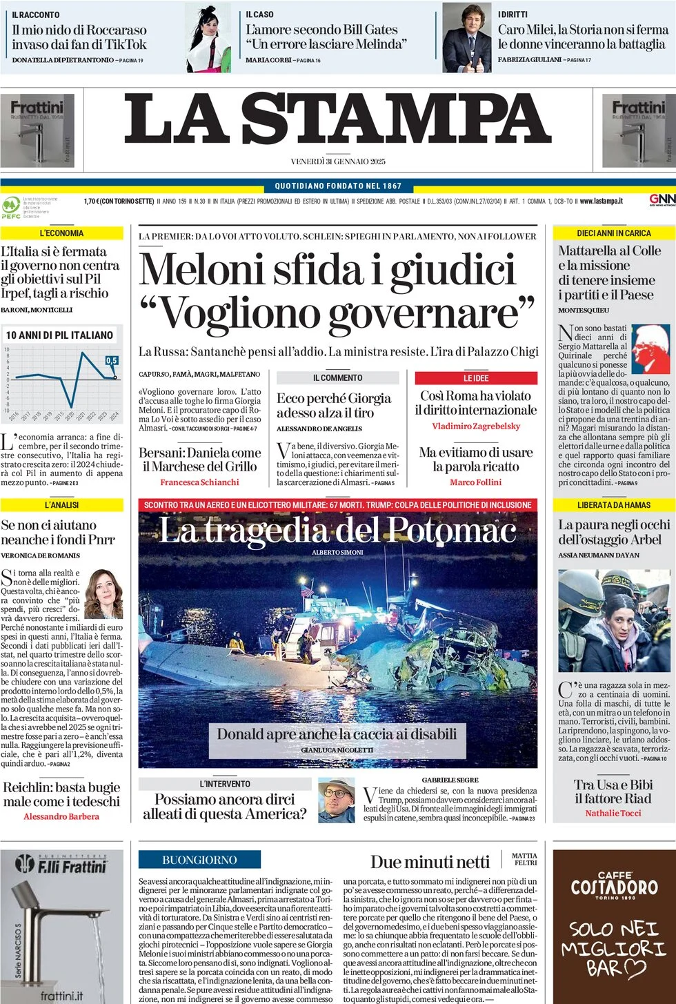anteprima della prima pagina di la-stampa del 31/01/2025