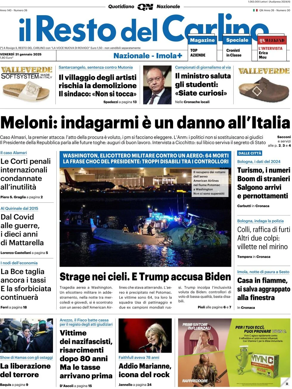 anteprima della prima pagina di il-resto-del-carlino del 31/01/2025