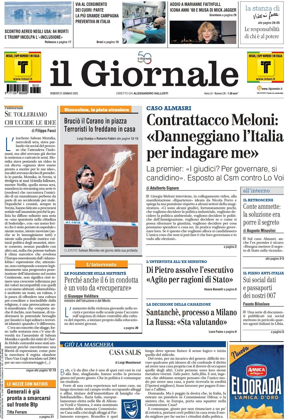 anteprima della prima pagina di il-giornale del 31/01/2025