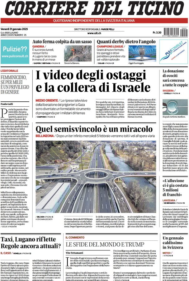 anteprima della prima pagina di corriere-del-ticino del 31/01/2025
