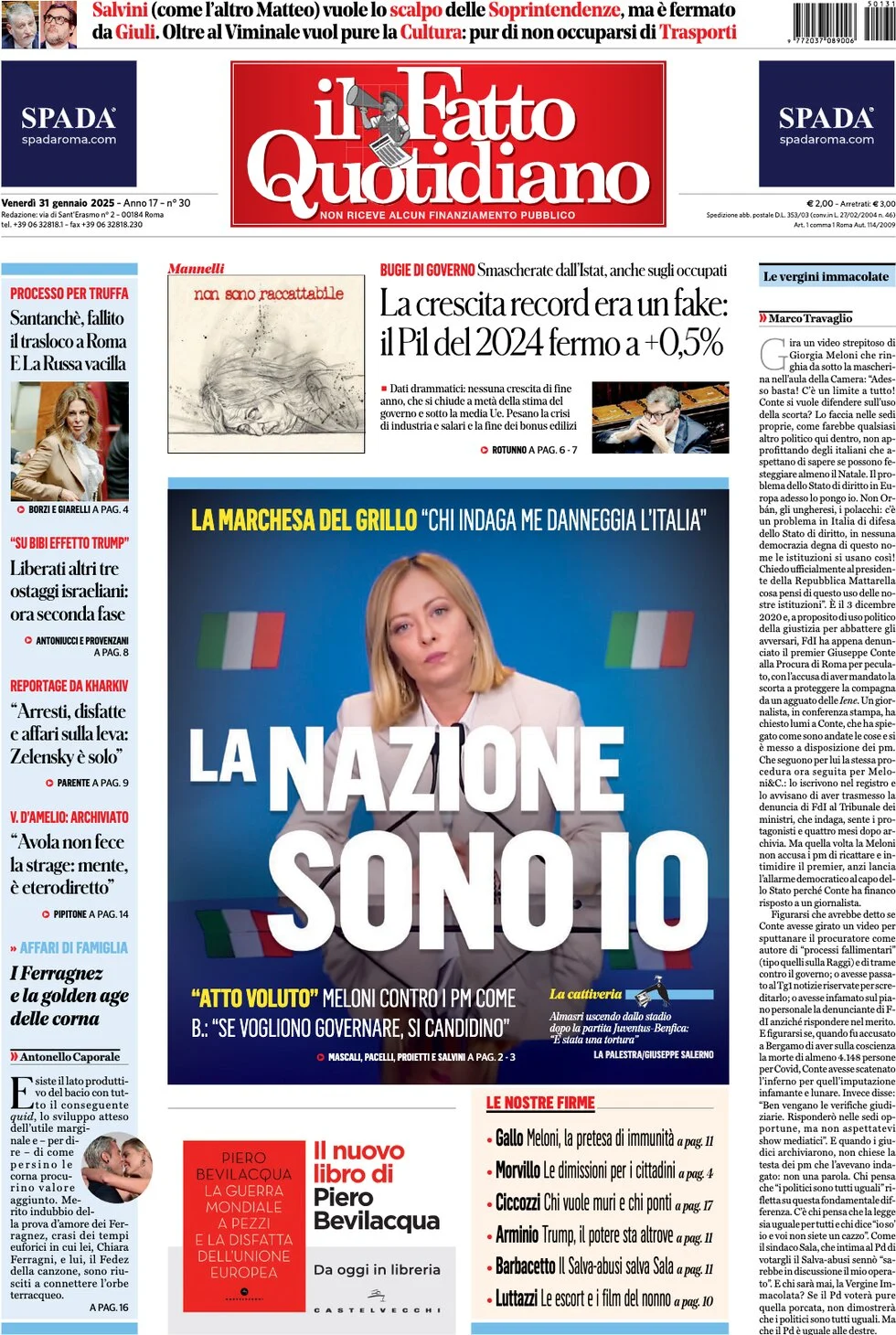 anteprima della prima pagina di il-fatto-quotidiano del 31/01/2025