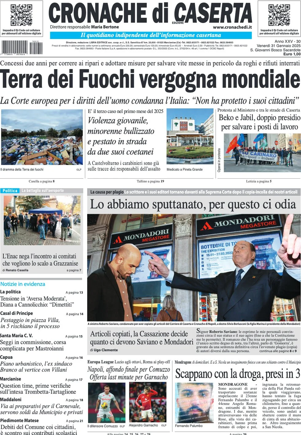 anteprima della prima pagina di cronache-di-caserta del 31/01/2025
