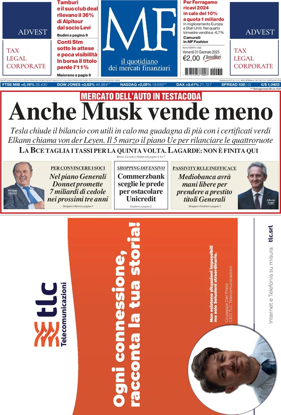anteprima della prima pagina di mf-milano-finanza del 31/01/2025