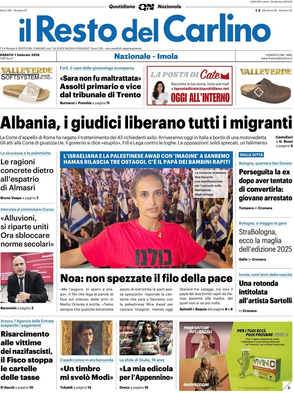anteprima della prima pagina di il-resto-del-carlino del 01/02/2025