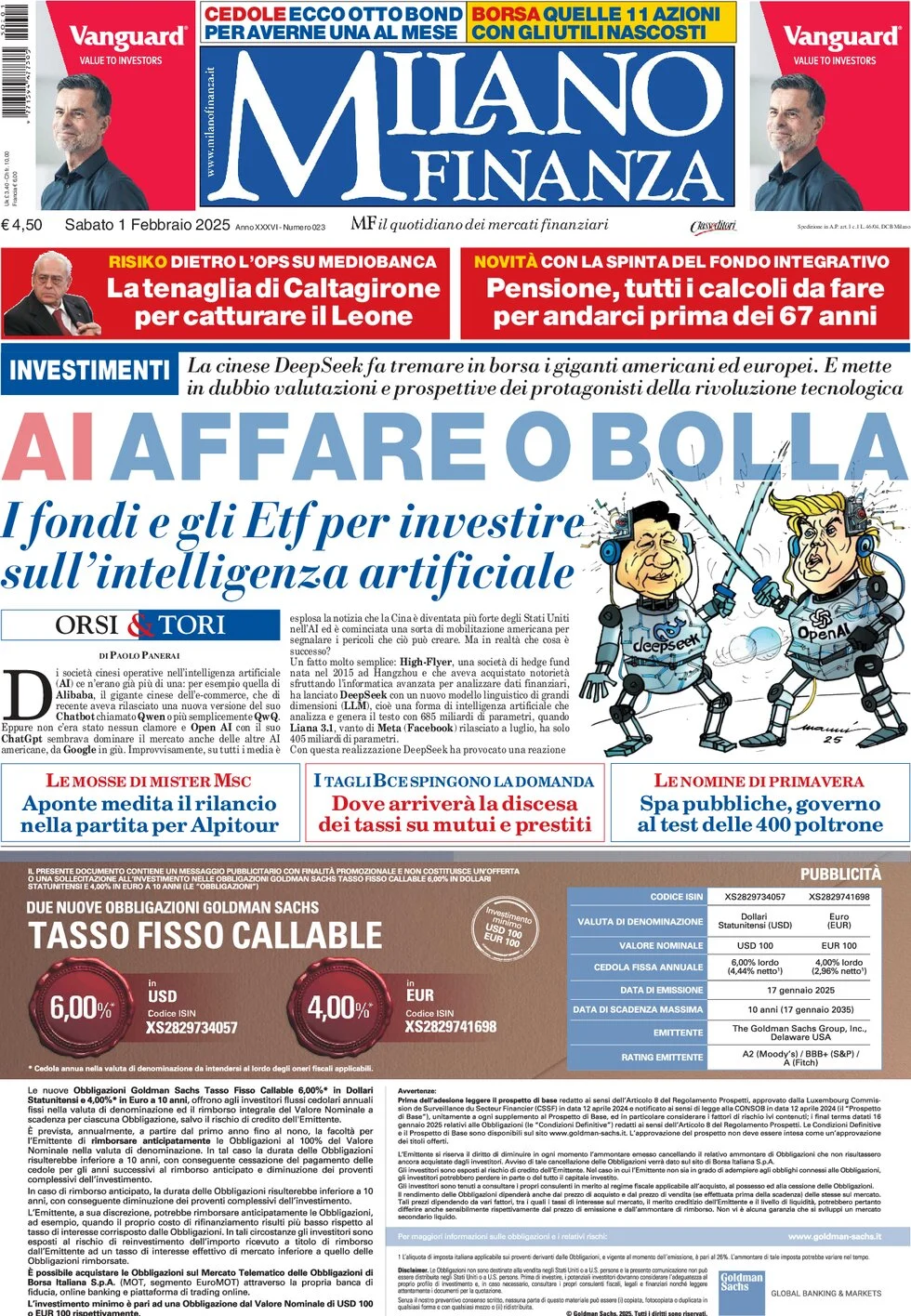 anteprima della prima pagina di mf-milano-finanza del 01/02/2025