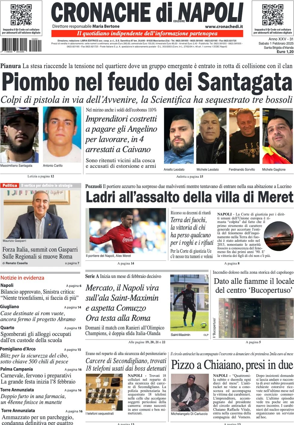 anteprima della prima pagina di cronache-di-napoli del 01/02/2025
