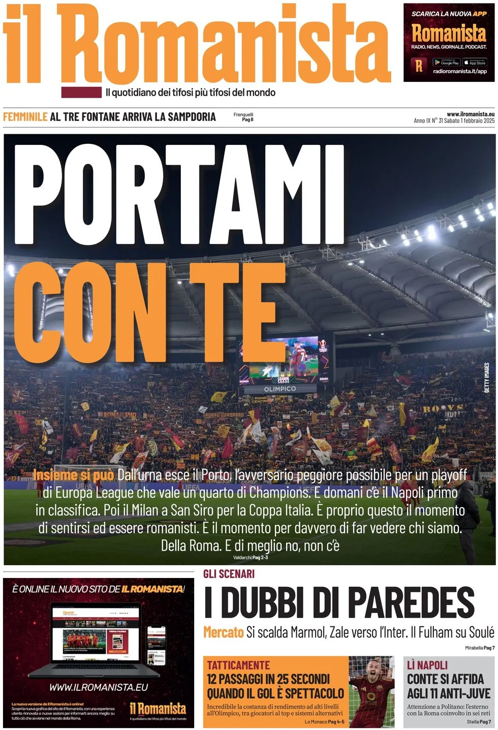 anteprima della prima pagina di il-romanista del 01/02/2025