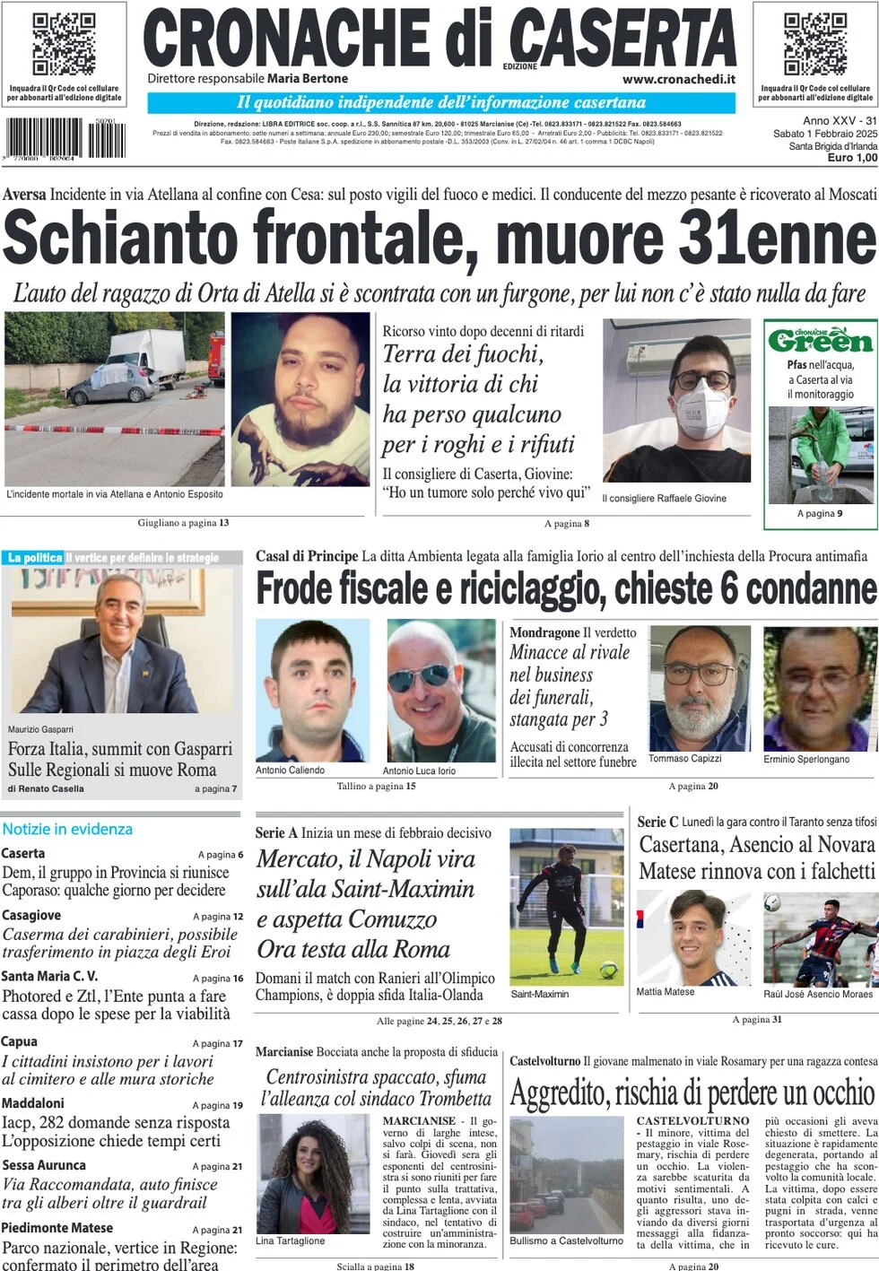 anteprima della prima pagina di cronache-di-caserta del 01/02/2025