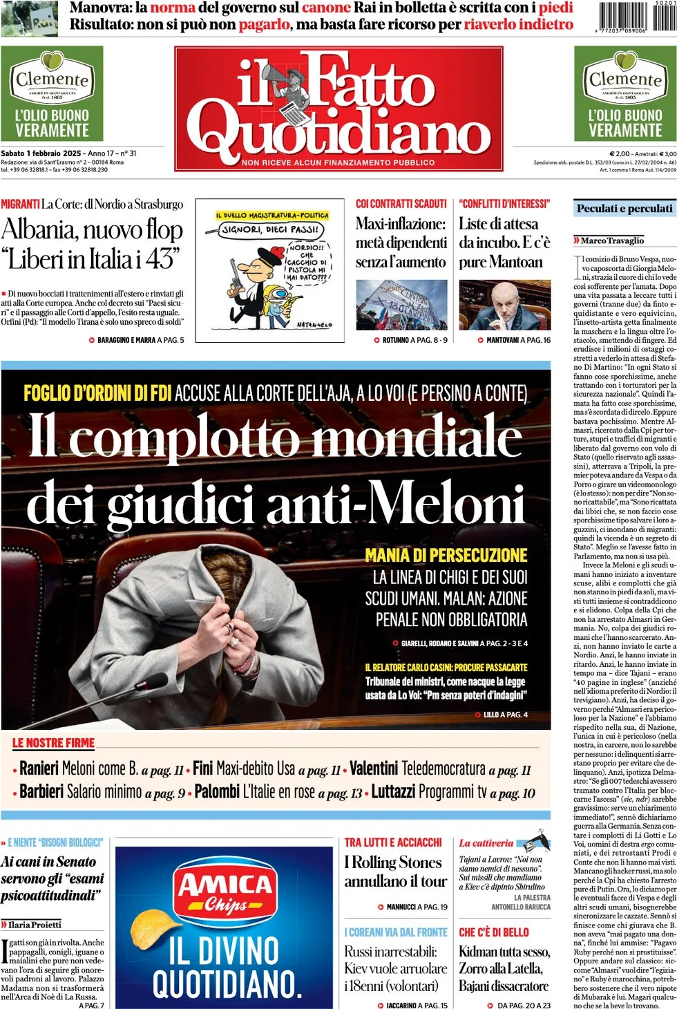 anteprima della prima pagina di il-fatto-quotidiano del 01/02/2025