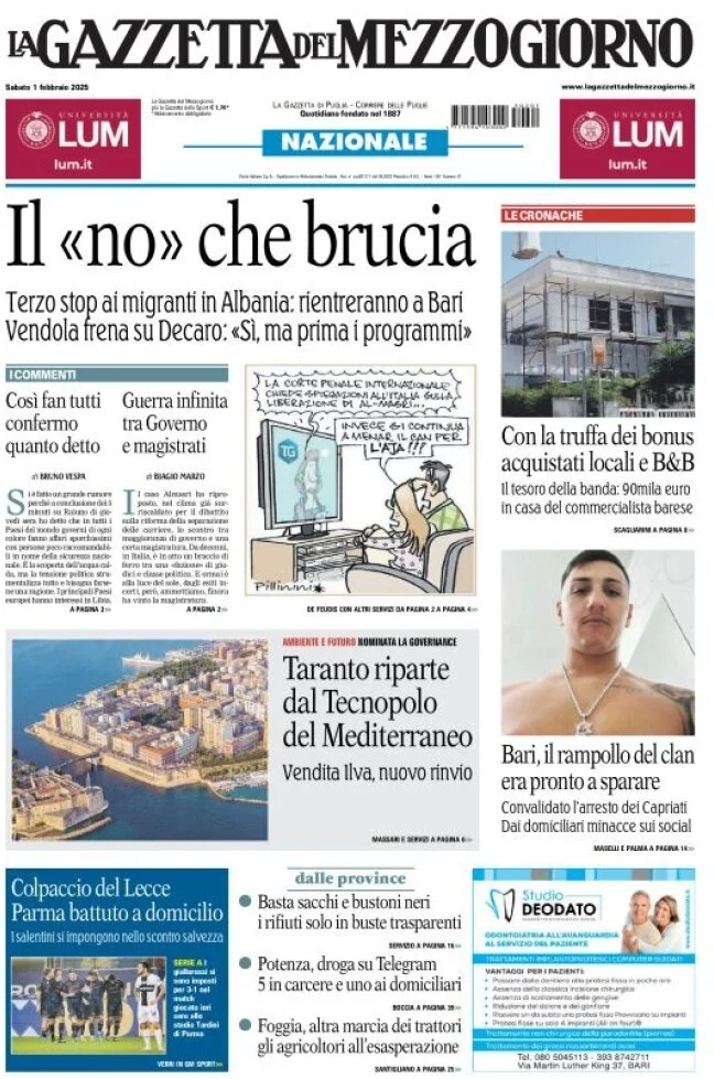 anteprima della prima pagina di la-gazzetta-del-mezzogiorno-basilicata del 01/02/2025
