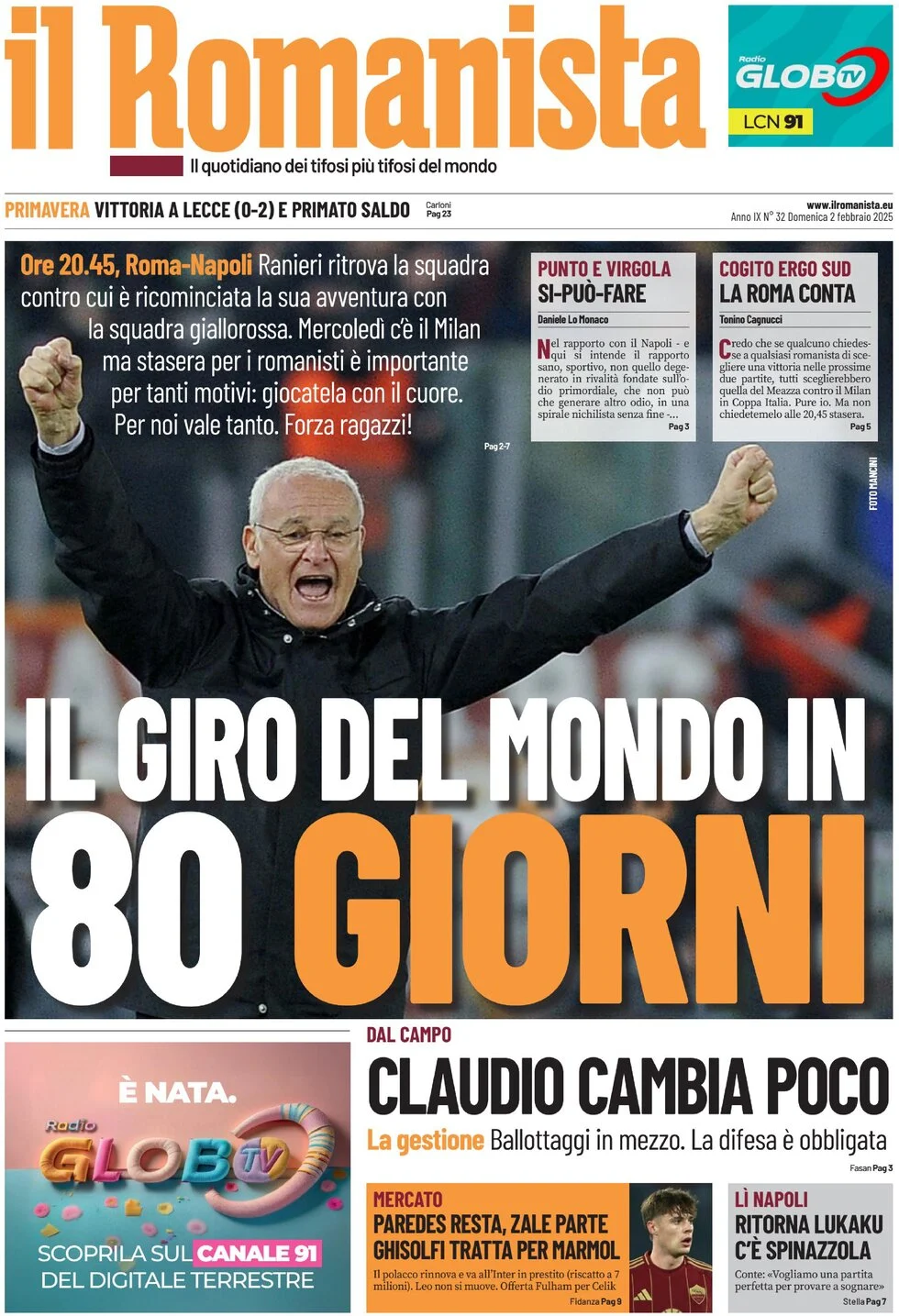 anteprima della prima pagina di il-romanista del 02/02/2025