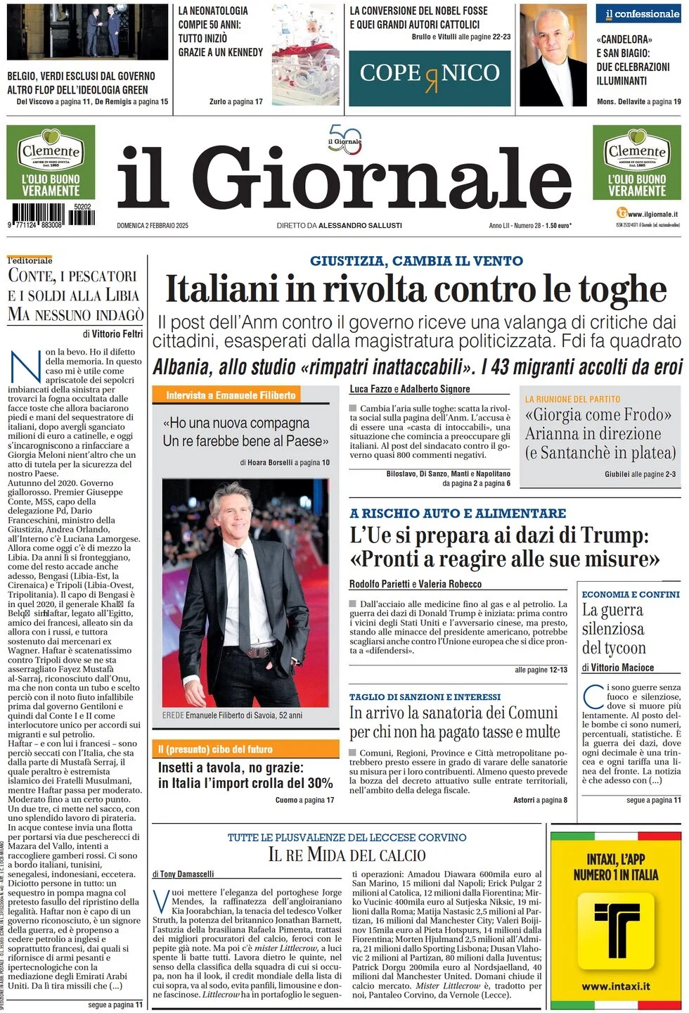 anteprima della prima pagina di il-giornale del 02/02/2025