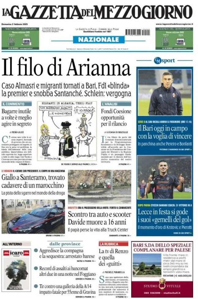 anteprima della prima pagina di la-gazzetta-del-mezzogiorno-basilicata del 02/02/2025