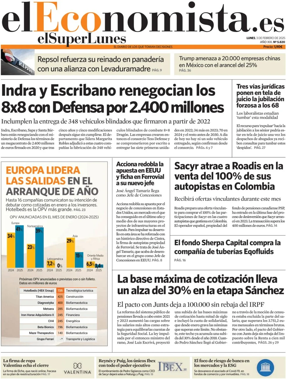anteprima della prima pagina di el-economista del 03/02/2025