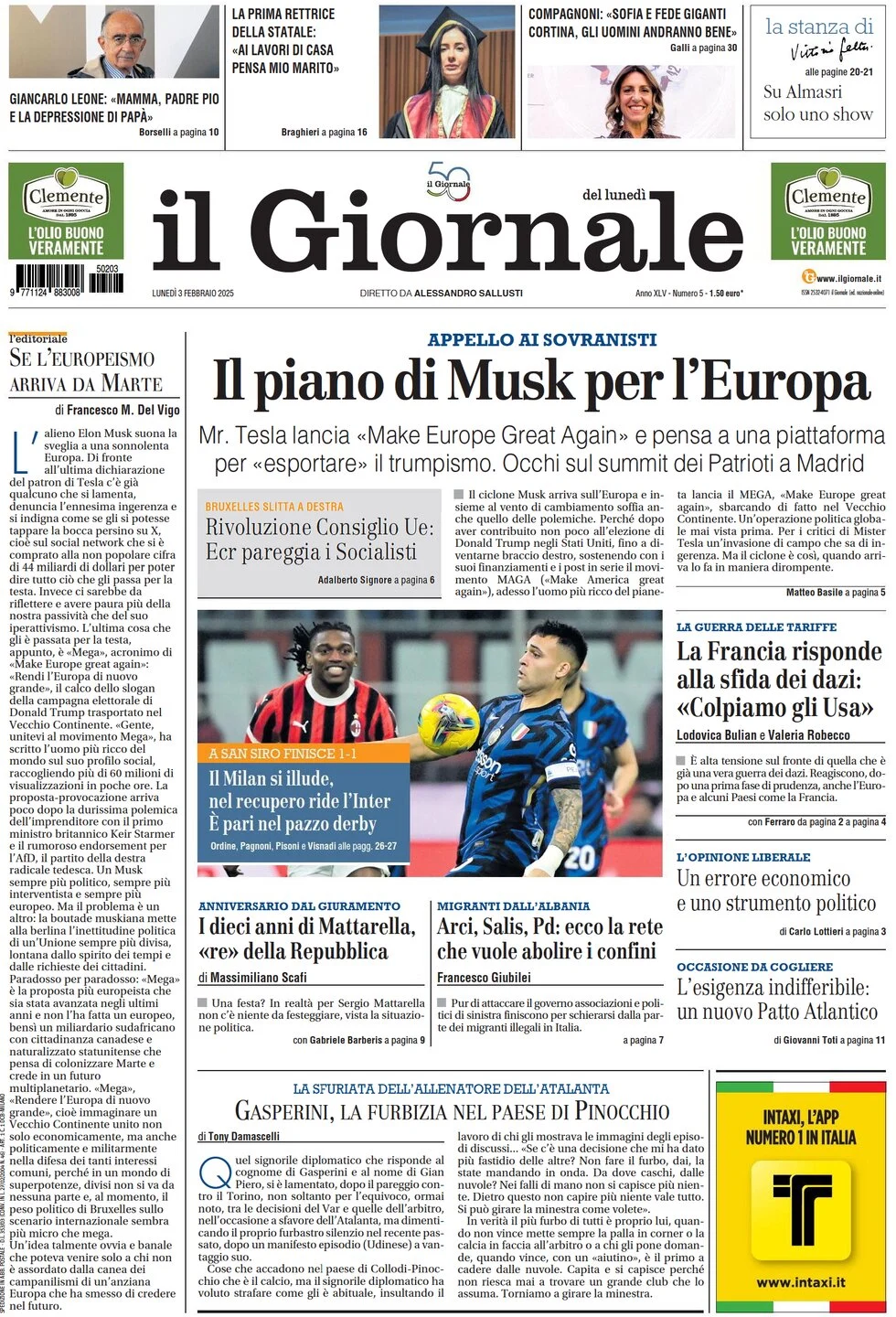 anteprima della prima pagina di il-giornale del 03/02/2025