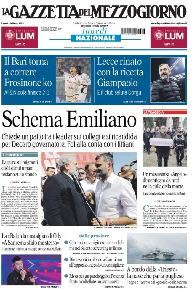 anteprima della prima pagina di la-gazzetta-del-mezzogiorno-basilicata del 03/02/2025