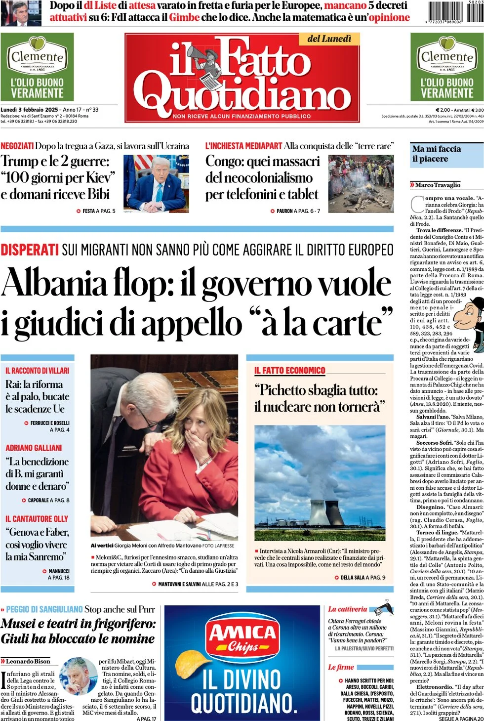 anteprima della prima pagina di il-fatto-quotidiano del 03/02/2025