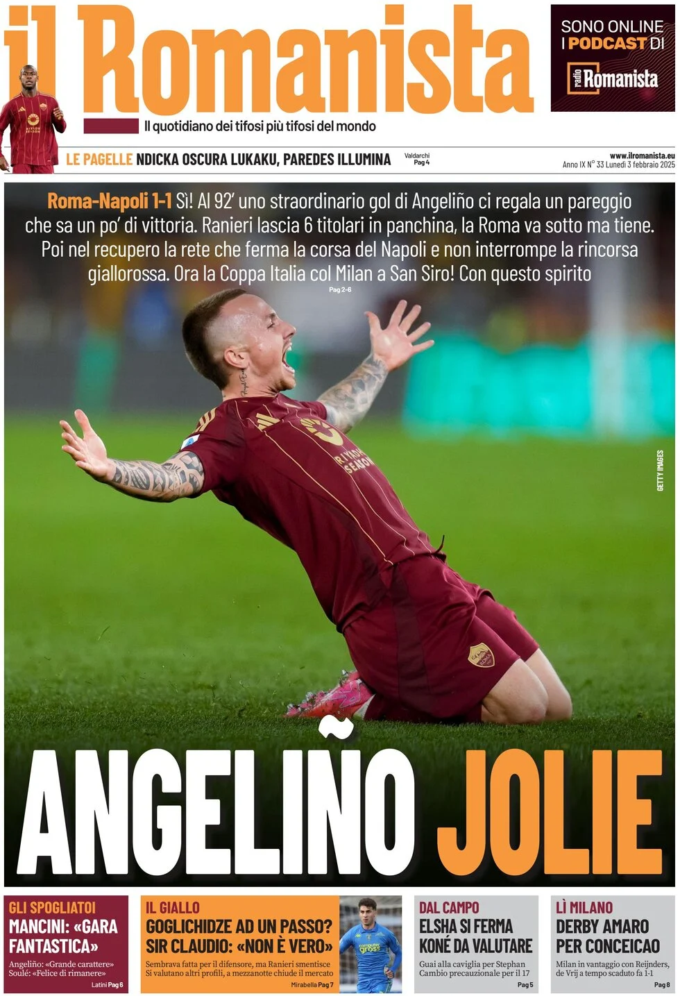 anteprima della prima pagina di il-romanista del 03/02/2025
