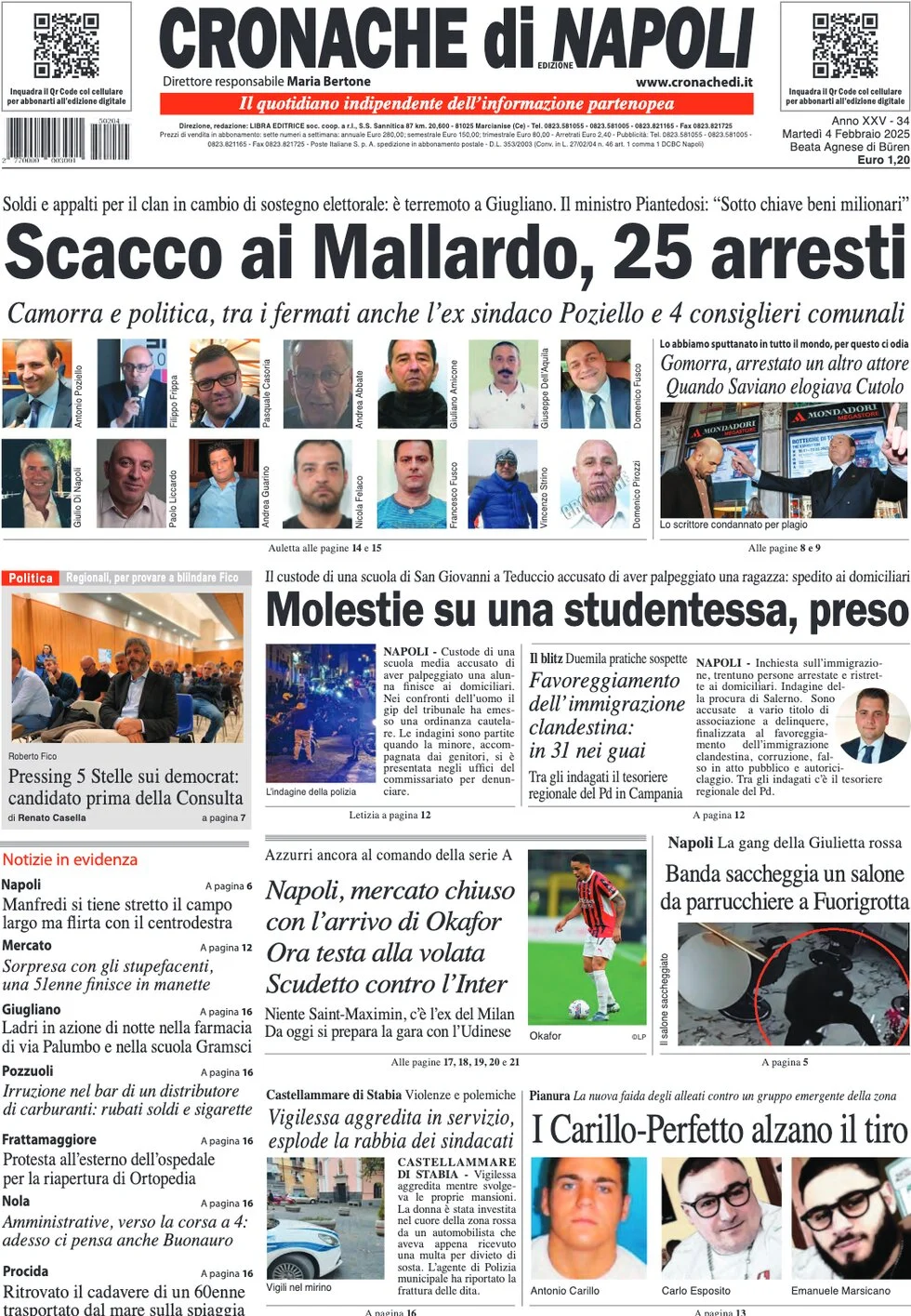 anteprima della prima pagina di cronache-di-napoli del 04/02/2025