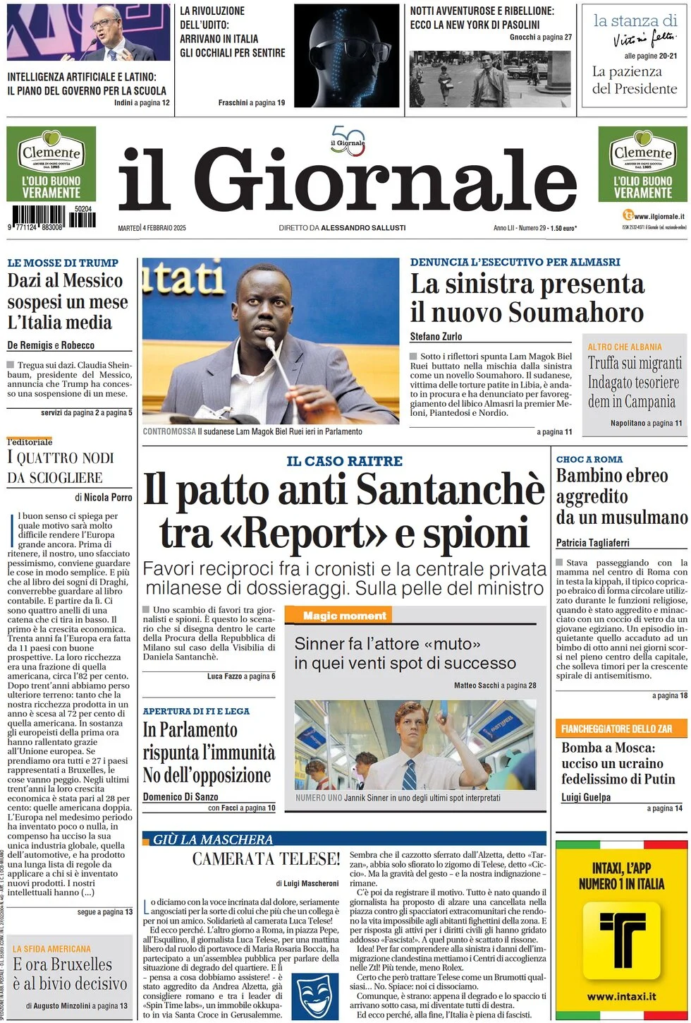 anteprima della prima pagina di il-giornale del 04/02/2025