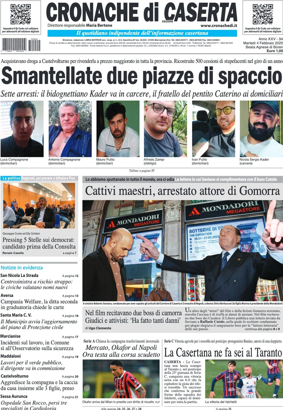 anteprima della prima pagina di cronache-di-caserta del 04/02/2025