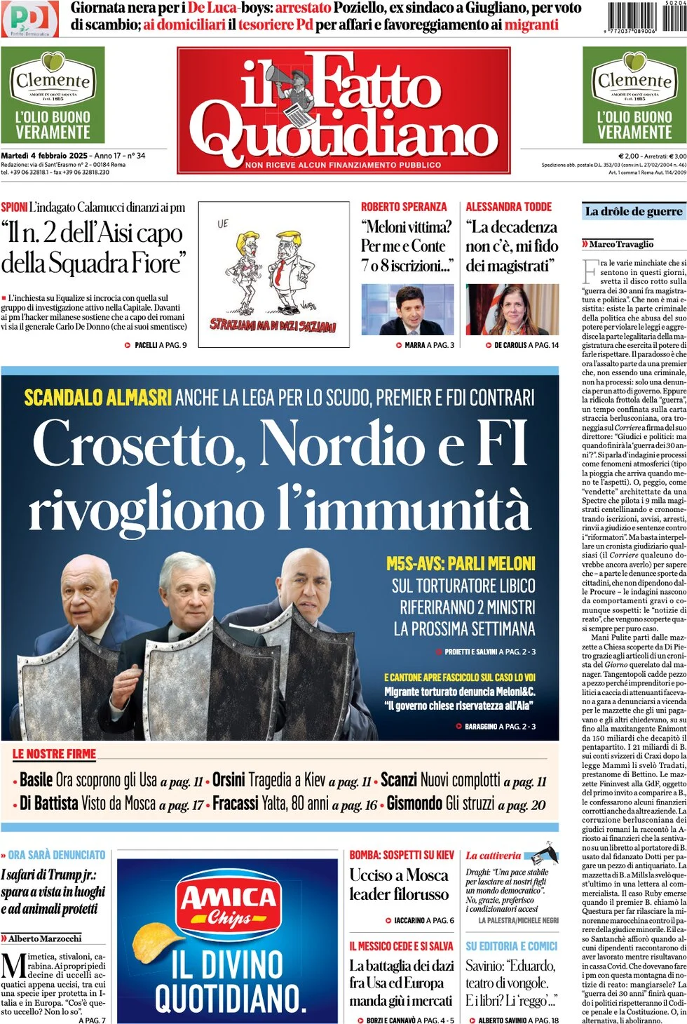 anteprima della prima pagina di il-fatto-quotidiano del 04/02/2025