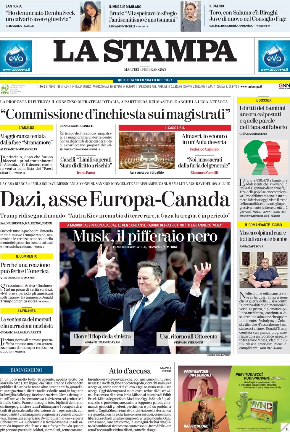 anteprima della prima pagina di la-stampa del 04/02/2025