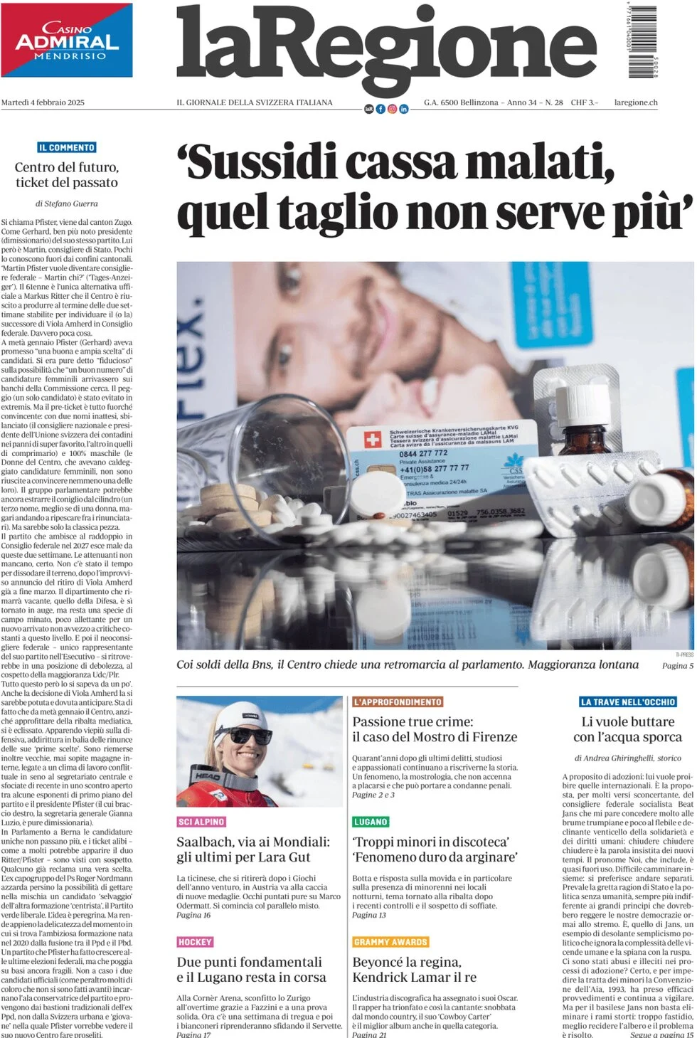 anteprima della prima pagina di la-regione del 04/02/2025