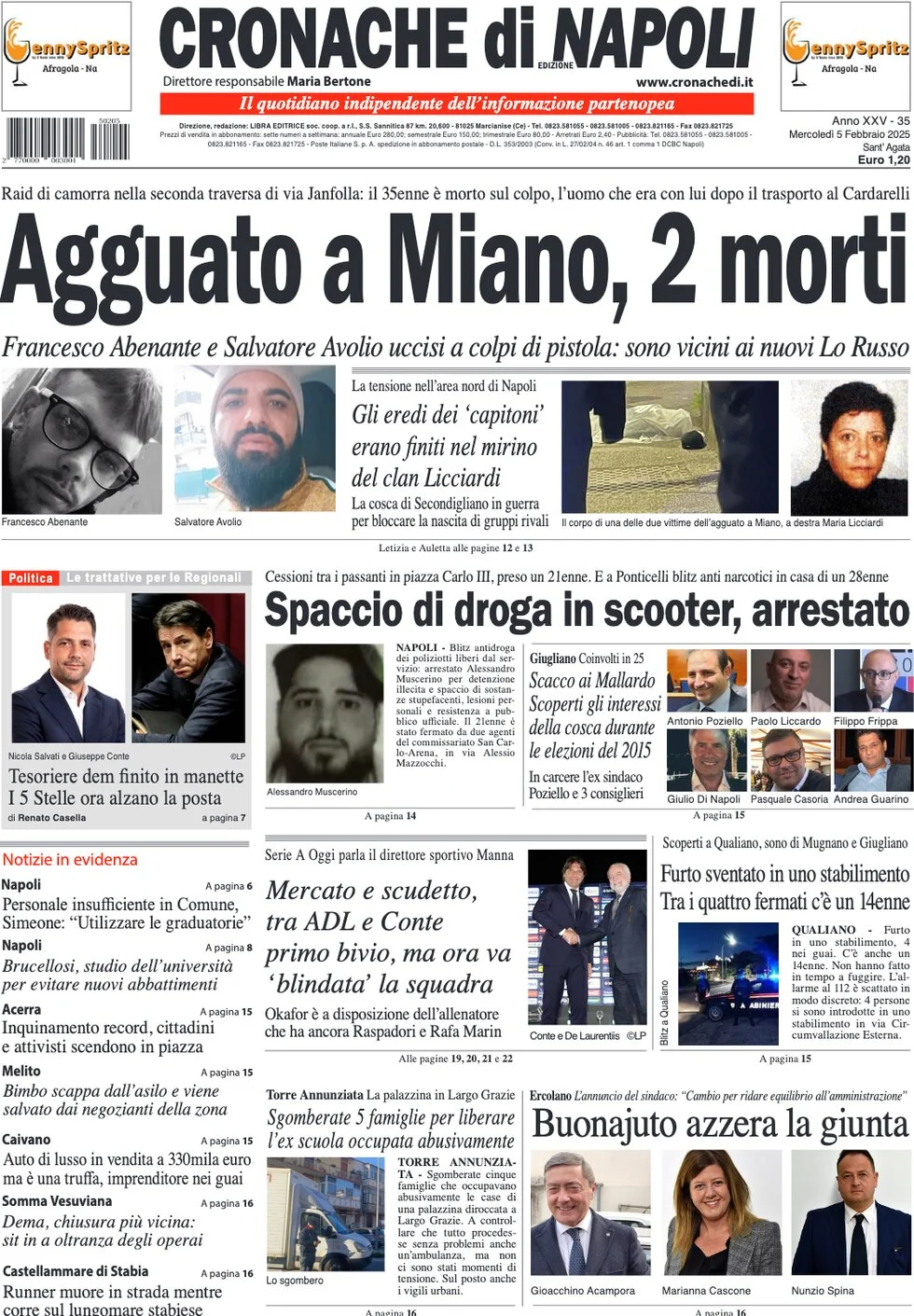 anteprima della prima pagina di cronache-di-napoli del 05/02/2025